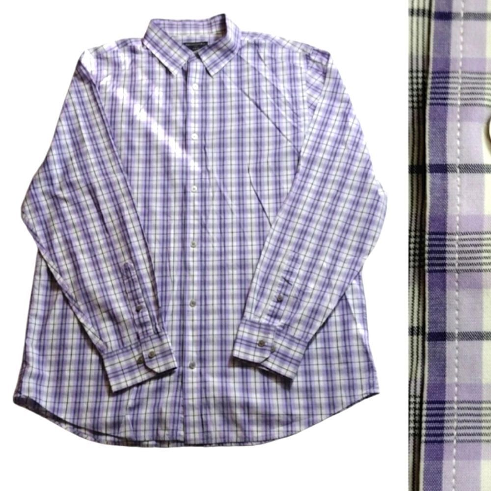 Banana Republic 2012 Purple White Plaid Slim Fit‎ Dress Shirt Size XL (17-17.5)
